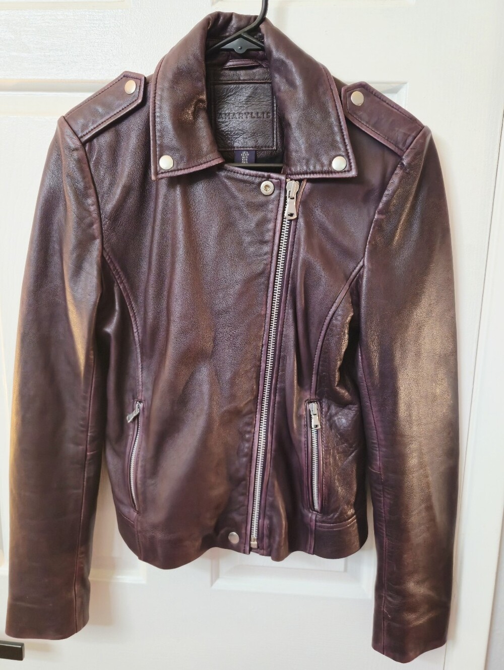 Amaryllis Burgundy Leather Asymmetrical Moto Jacket